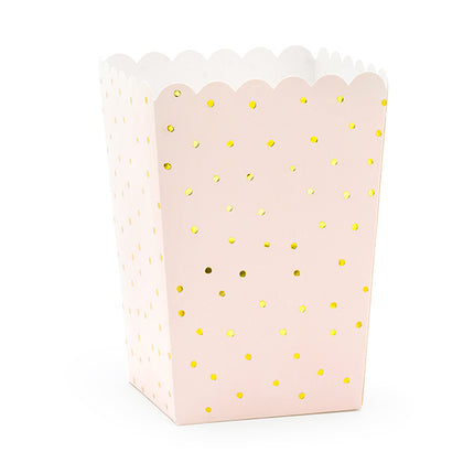 Bols à pop-corn rose pâle à pois dorés 12.5cm 6pcs