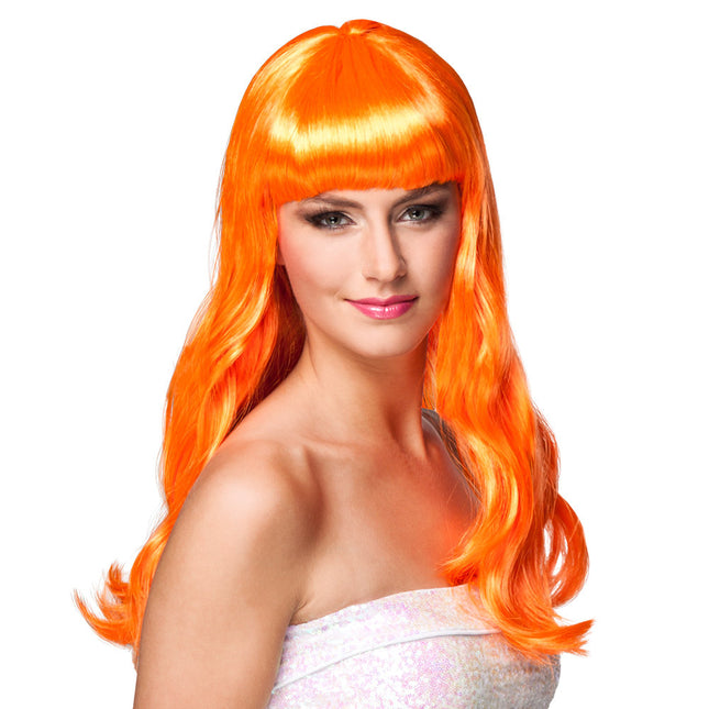 Perruque cheveux longs orange