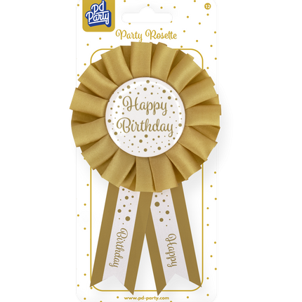 Rosette Happy Birthday Or Blanc 14cm