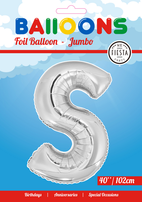 Ballon de baudruche Lettre S Argent XL 102cm vide