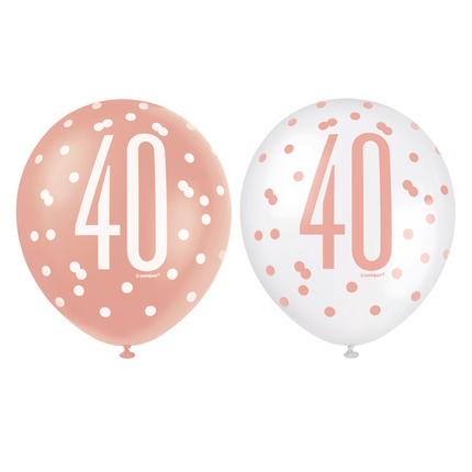 Ballons 40 ans or rose 30cm 6pcs