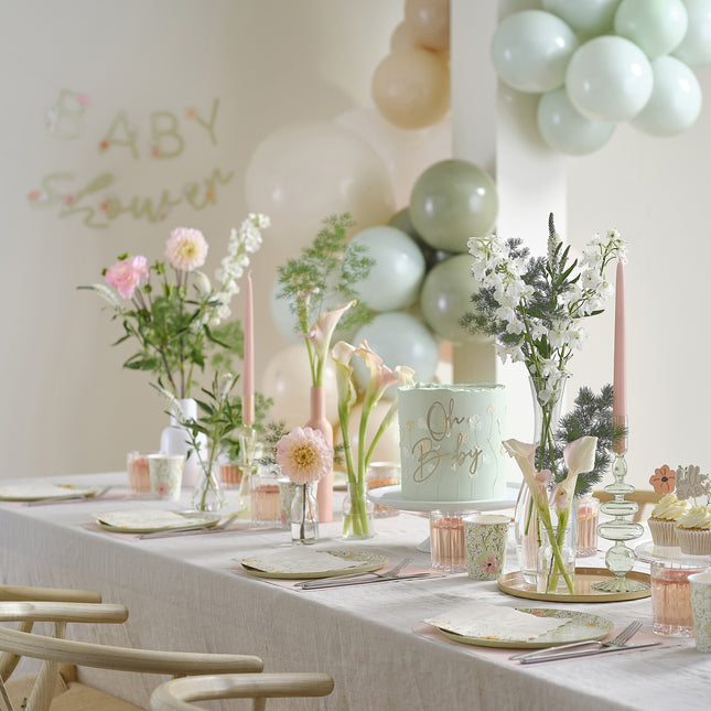 Assiettes de douche de bébé en papier à fleurs 8pcs