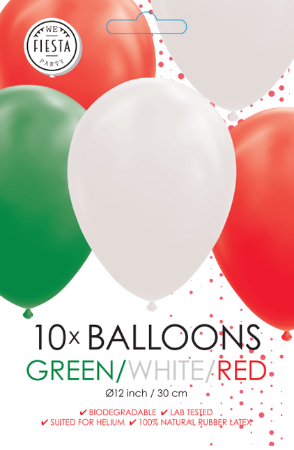 Ballons vert blanc rouge 30cm 10pcs