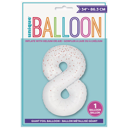 8 Year Figure Balloon White Dots 86cm