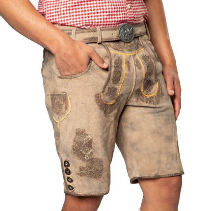 Lederhose Short en cuir gris et ceinture