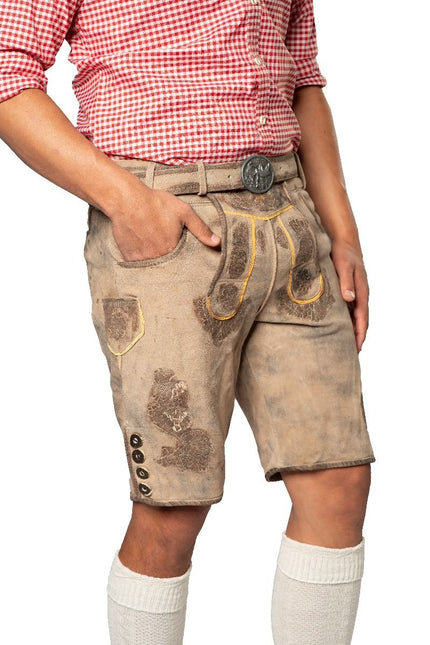 Lederhose Short en cuir gris et ceinture