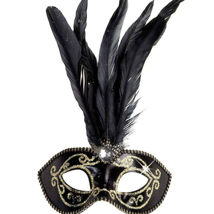 Masque pour les yeux noir pailleté avec des plumes