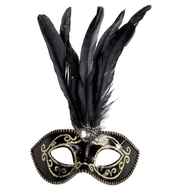 Masque pour les yeux noir pailleté avec des plumes