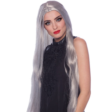 Perruque cheveux longs argent