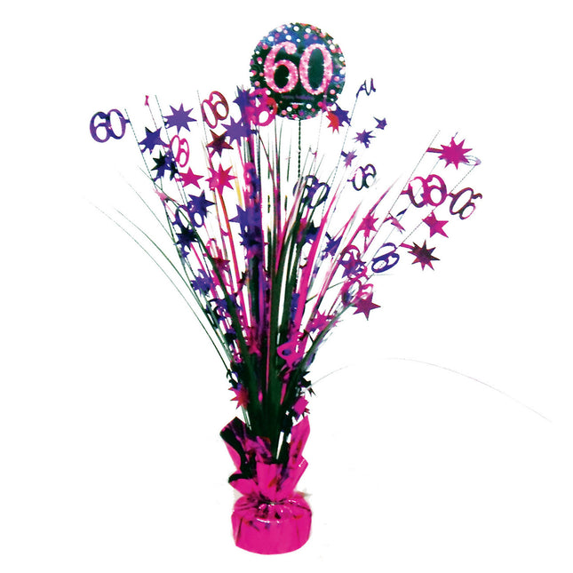 Décoration de table 60 ans Happy Birthday Pink 33cm