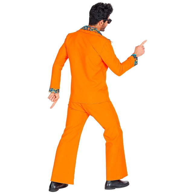 Costume Disco 70S Orange Hommes Fleurs