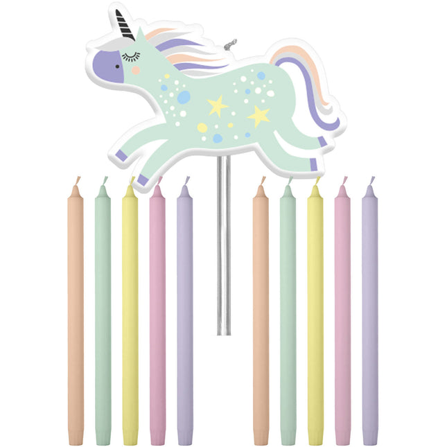 Bougies Licorne Arc-en-ciel 10cm 11pcs