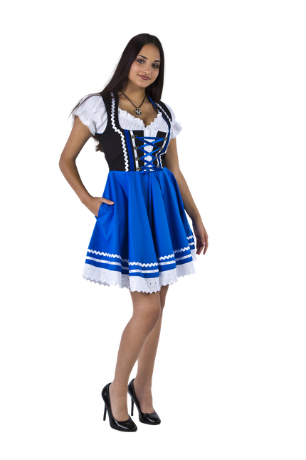 Robe Dirndl Oktoberfest Bleu Blanc Dames 2 Pièces