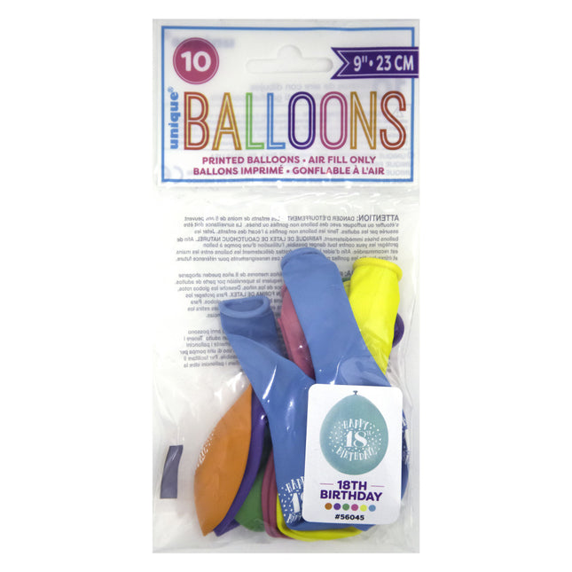 Ballons Happy Birthday 18 Years 28cm 10pcs