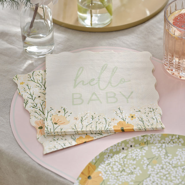 Serviettes de table pour la fête de bébé Hello Baby 16pcs