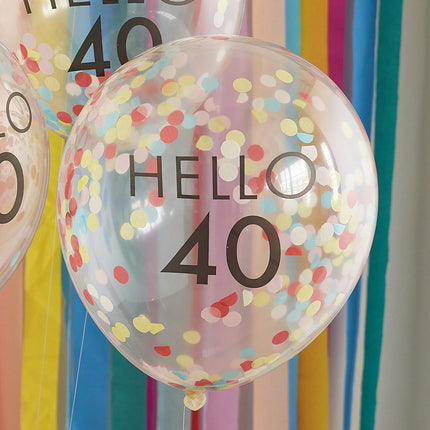 Ballons confettis transparents 40 ans 30cm 5pcs