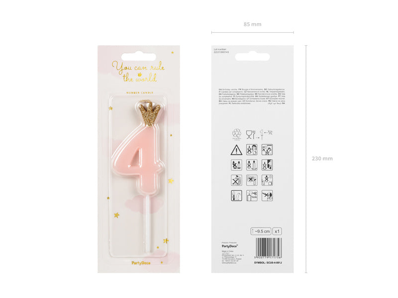 Bougie 4 ans rose clair 9,5cm