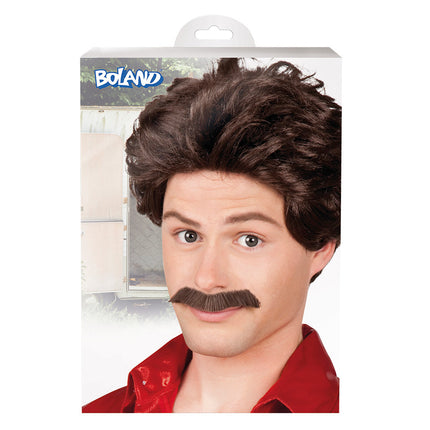 Perruque brune Moustache de Vance