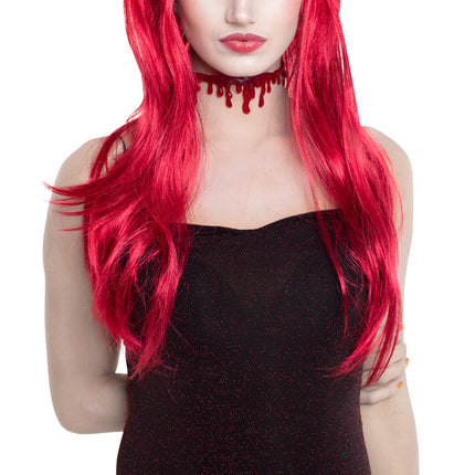 Perruque d'Halloween cheveux longs rouges