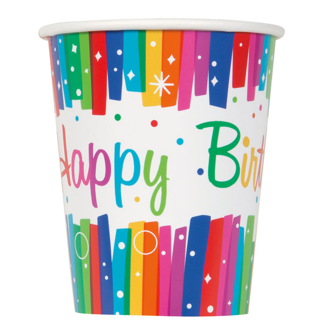 Gobelets Happy Birthday Arc-en-ciel 266ml 8pcs