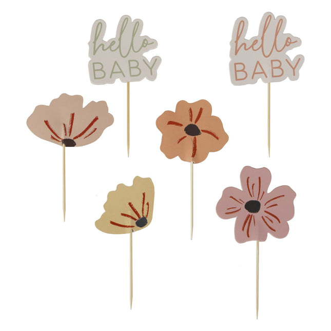 Dessus de cupcake pour la fête de bébé Hello Baby 12pcs