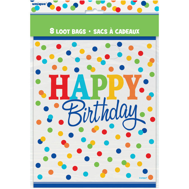 Happy Birthday Dots Sacs de partage arc-en-ciel 8pcs