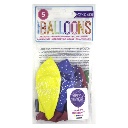 Ballons Happy Birthday Dots 30cm 5pcs