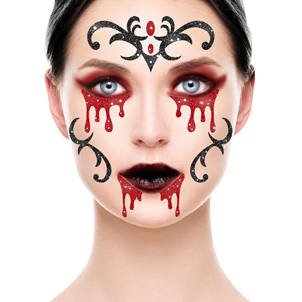 Autocollants pour le visage d'Halloween Vampire pailleté 20cm