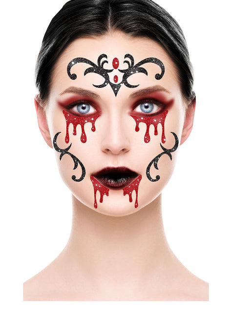 Autocollants pour le visage d'Halloween Vampire pailleté 20cm