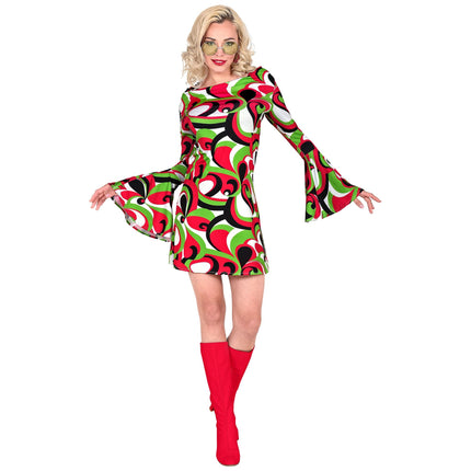 Robe Disco 70S Rouge Vert Dames