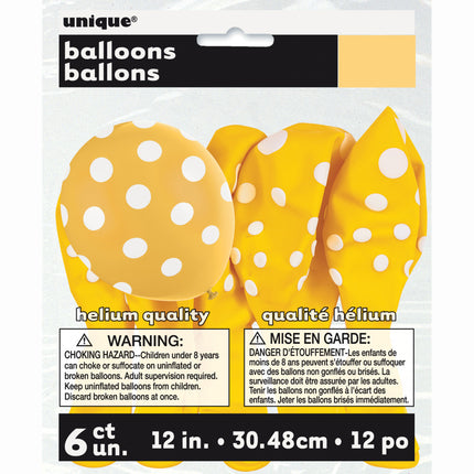 Ballons jaunes à pois blancs 30cm 6pcs