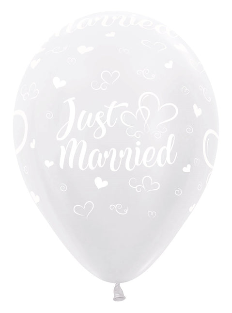 Ballons Just Married Hearts Pearl White 30cm 25pcs