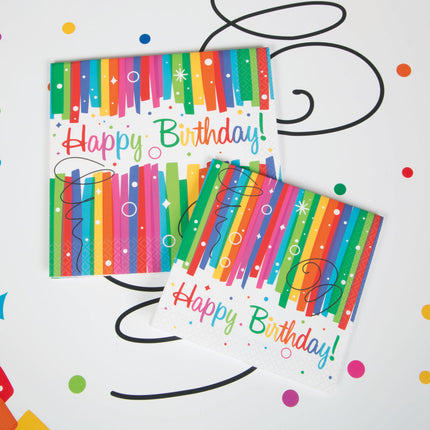 Rubans de l'arc-en-ciel Serviettes d'anniversaire 16pcs