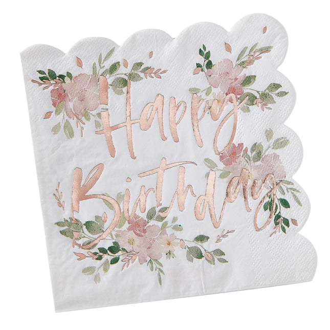 Serviettes de table Joyeux Anniversaire Fleurs 16.5cm 16pcs