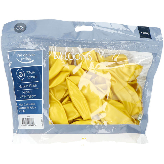 Ballons de baudruche jaunes métallisés Zesty Yellow 33cm 50pcs