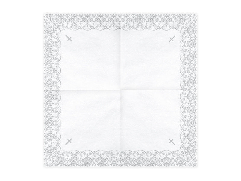 Serviettes de Communion Croix Argent 33cm 20pcs