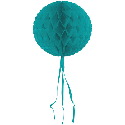 Boule en nid d'abeille Frange turquoise 30cm