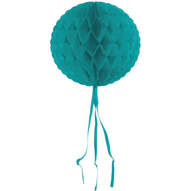 Boule en nid d'abeille Frange turquoise 30cm