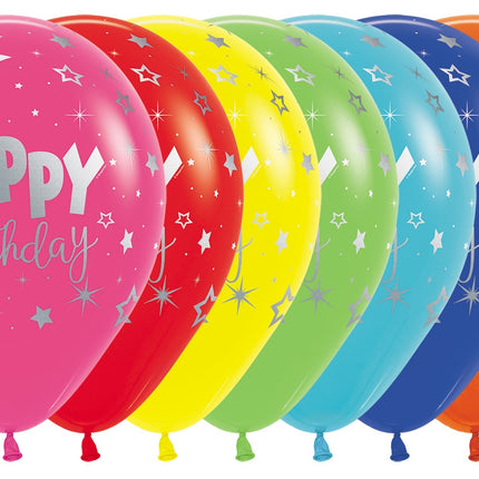 Ballons Happy Birthday Fantasy Metallic Ink Silver 30cm 25pcs