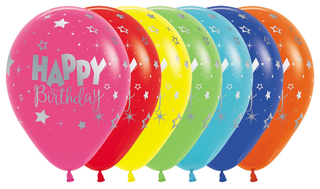 Ballons Happy Birthday Fantasy Metallic Ink Silver 30cm 25pcs