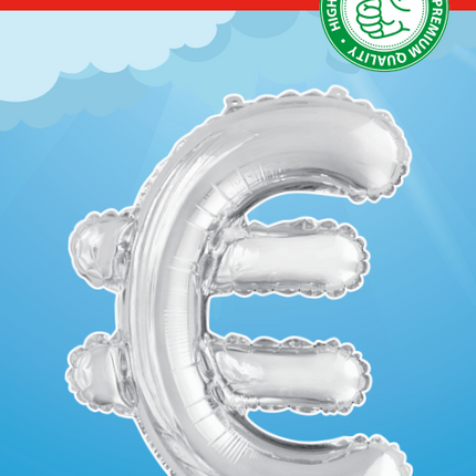 Ballon de baudruche Euro Sign Argent 41cm avec paille