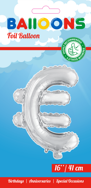 Ballon de baudruche Euro Sign Argent 41cm avec paille