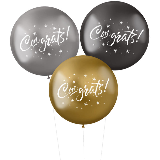 Ballons Congrats Noir Argent Or 48cm 3pcs