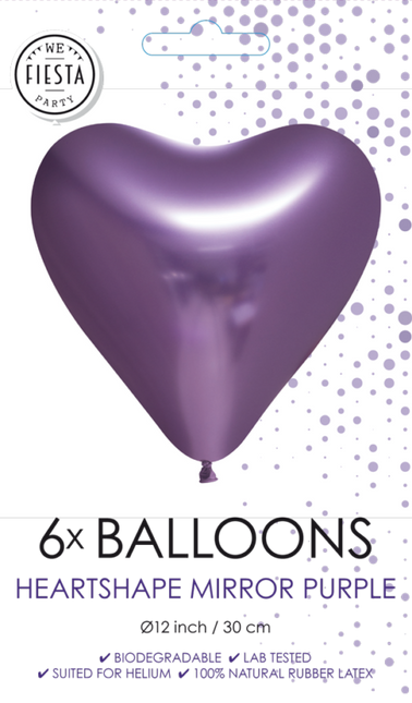 Ballons en forme de coeur violet 30cm 6pcs