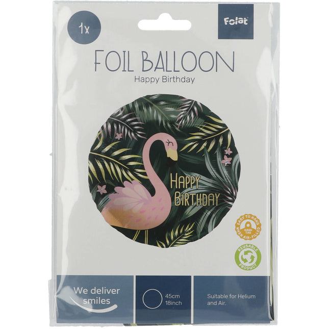 Ballon à l'hélium Happy Birthday Flamingo Vide 45cm