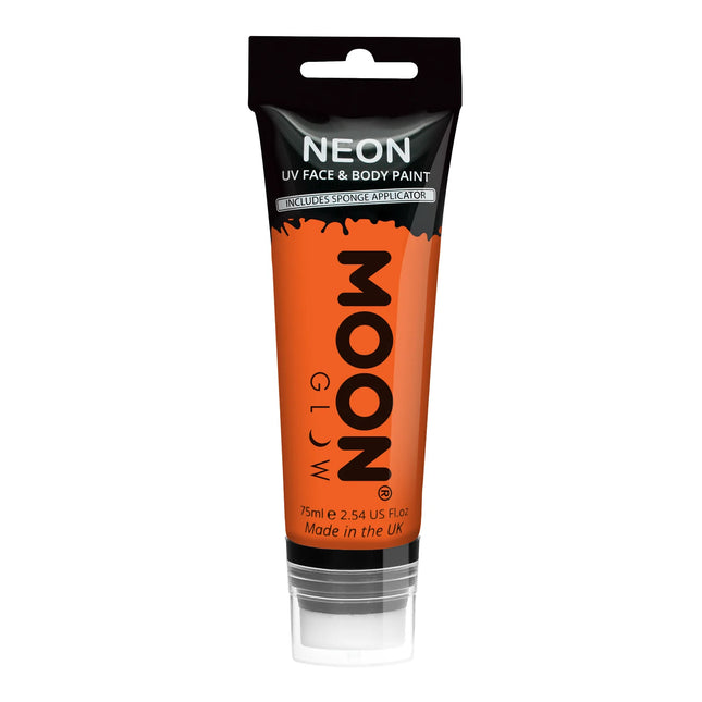 Moon Glow Neon UV Face Paint avec applicateur éponge Orange intense 75ml