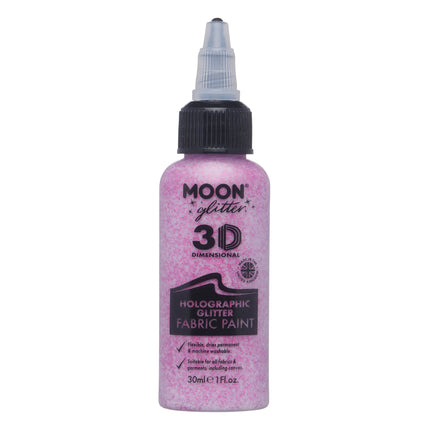 Moon Glitter Peinture pour tissu à paillettes holographiques rose 30ml