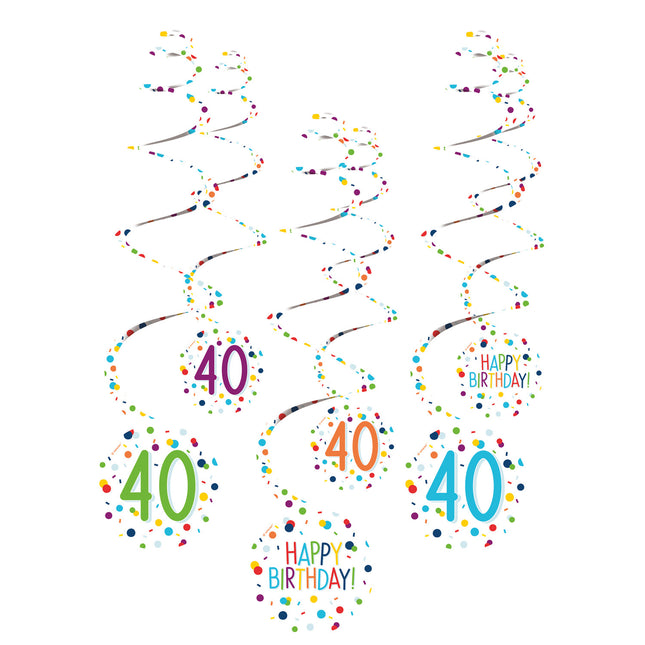 Décoration suspendue 40 Years Happy Birthday Confetti 61cm 6pcs