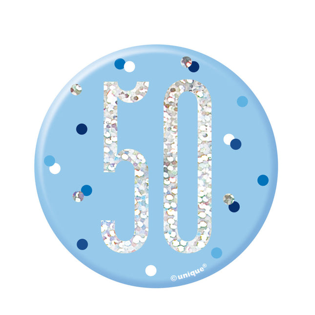 Bouton 50 ans bleu 7cm