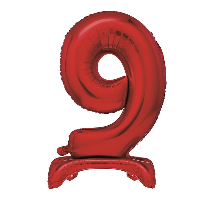 Ballon numéro rouge 9 ans avec standard 76cm